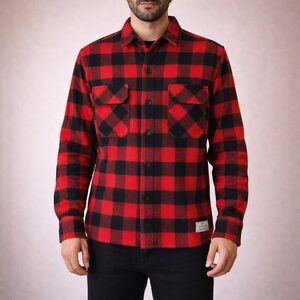 Anian Buffalo Plaid Button up Men's Shirt Flannel Red Black Size Medium